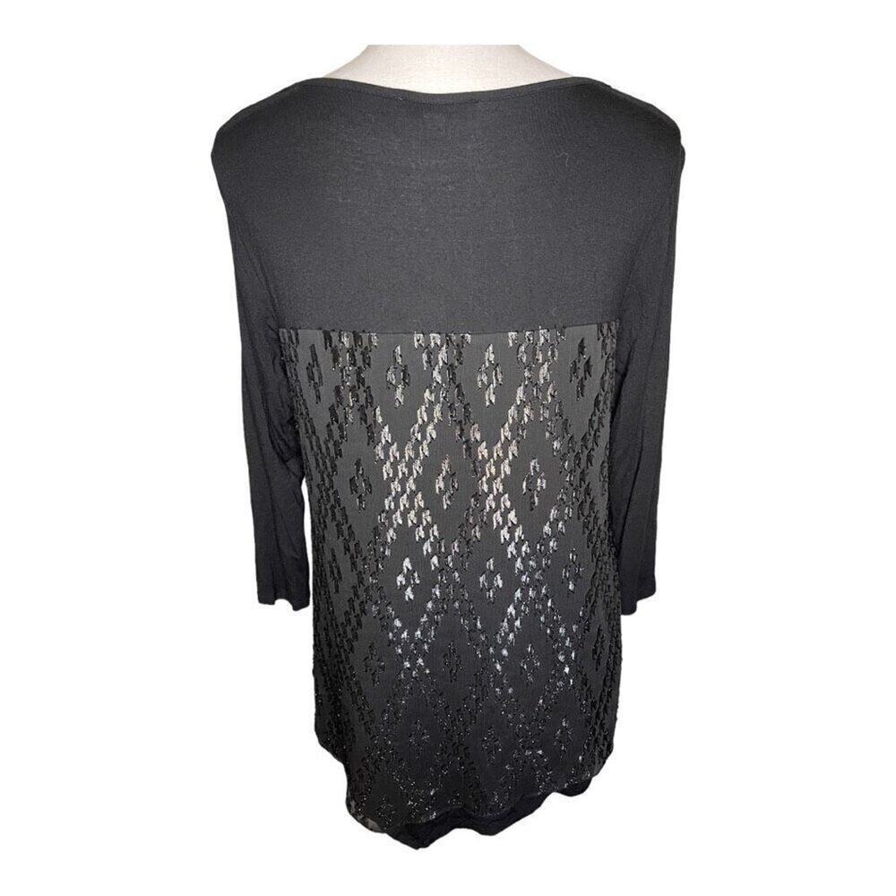 Dressbarn Petite Medium Black Embellished Shimmery 3/4‎ Sleeve Blouse - Picture 3 of 4